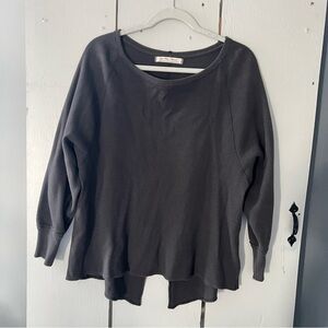 Free People Amelia Washed Black Oversized Long Sleeve Thermal Top Boho Small